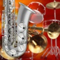 Abstract grunge background saxophone and musical instruments