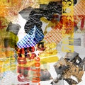 Abstract grunge collage artwork with different textures and colourful elements