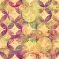 Abstract grunge colorful watercolor seamless pattern with overlapping circles on old paper background