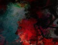 Abstract grunge dark green and red brush strokes shapes vignette, ink scratches and messy spots Royalty Free Stock Photo