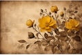Abstract grunge floral background with yellow roses on old paper texture Royalty Free Stock Photo