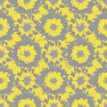 Abstract grunge flowers seamless vector pattern background. Yellow grey geometric backdrop painterly naive florals Royalty Free Stock Photo