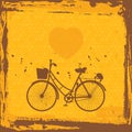 Abstract grunge frame. bicycle silhouette on orange background template. Vector Royalty Free Stock Photo