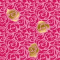Abstract grunge ink seamless flower background. Roses pink and gold brush pattern. Vector illustration. Royalty Free Stock Photo