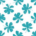 Abstract grunge jasmine floral vector seamless pattern background. Silhouettes of flower heads. Frosty blue white