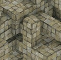 Abstract grunge mosaic tile cube backdrop in gray beige