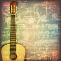 Abstract grunge piano background with acoustic guitar Royalty Free Stock Photo