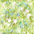 Abstract trendy seamless pattern of hand drawn layered meadow field wild herbs and flowers in scribble art style Royalty Free Stock Photo