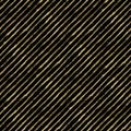 Abstract grunge seamless pattern with golden glittering acrylic paint diagonal stripes on black background Royalty Free Stock Photo