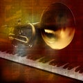 Abstract grunge sound background with trumpet and piano Royalty Free Stock Photo