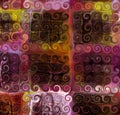 Abstract grunge striped and checkered colorful background with rows of swirl elements