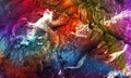 Old wood trunk in colorful abstract background texture