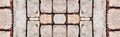 Abstract Grungy Symmetrical Vintage Weathered Distressed Brick Wall. Caste of Tower Surface. Wide Web Banner Backdrop or