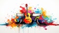 Abstract guitar and piano keys on watercolor art, vibrant musical abstract concept background Royalty Free Stock Photo