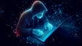 Abstract hacker with laptop on dark during cyber attack and cyber security, hacks computer network. Generated AI Royalty Free Stock Photo
