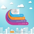 abstract half circle for business concept infographic with cloud and building background. Template for workflow layout, cycling di Royalty Free Stock Photo