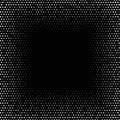 Abstract halftone circular background. Silver, chrome dot pattern on black square background. Bright vintage wallpaper