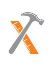 Abstract hammer and ruler logo