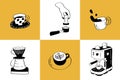 Barista tools vector set with coffee cups, espresso accessories, and cafe illustrations. Royalty Free Stock Photo