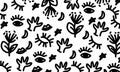 Abstract hand drawn floral, stars, moon, eyes and lips doodle background. black and white hand drawn doodle art banner. Royalty Free Stock Photo