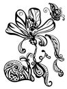 Abstract hand drawn flower, snail, and butterfly