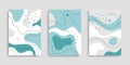 Abstract hand drawn fluid shapes cover set. Collection vertical backgrounds with different wavy shapes. Template in flat style.