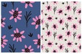 Abstract Hand Drawn Garden with Pink FLowers. Floral Seamless Vector Patterns. Royalty Free Stock Photo