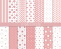 Set of sweet pink seamless pattern. Pink dotted background collection. Baby girl geometric ornamental template vector Royalty Free Stock Photo