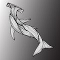 Abstract hand drawn giant hammer shark isolated on gray background. Vector illustration. Outline. Line art. Top view Royalty Free Stock Photo
