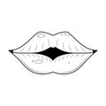 Abstract Hand Drawn Lips With Heart Doodle Vector Outline On White Background Isolated Letter, Message, Mail, Cards, Posters Royalty Free Stock Photo