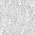 Abstract hand drawn outline doodle ornament seamless pattern with flowers and paisley . Coloring book for adult and Royalty Free Stock Photo