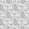 Abstract hand drawn outline doodle ornament seamless pattern with flowers and paisley isolated on white background Royalty Free Stock Photo