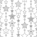 Abstract hand drawn outline seamless pattern with sater garland on white background. coloring antistress book