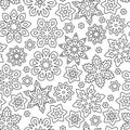 Abstract hand drawn outline seamless pattern with snowflakes on white background. coloring antistress book for