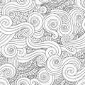 Abstract hand drawn outline wave curl seamless pattern in east asian style isolated on white background. Royalty Free Stock Photo