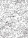 Abstract hand drawn outline wave curl seamless pattern in east asian style on white background. Royalty Free Stock Photo