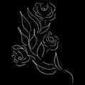 Abstract hand drawn rose flower isolated on black background. Rose flower vector outline icon. Line art. Sketch Royalty Free Stock Photo