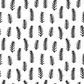 Abstract hand drawn seamless pattern with spruce twig elements. Black and white texture. Royalty Free Stock Photo