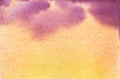 Abstract hand drawn spotty background. Element of tender sunset yellow sky with blurred purple splashes of fluffy clouds