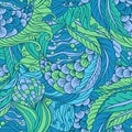 Abstract hand drawn underwater sea flora seamless pattern