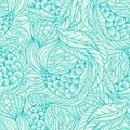 Abstract hand drawn sea flora seamless pattern,  decorative waves vector background Royalty Free Stock Photo