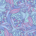 Abstract hand drawn sea flora seamless pattern, decorative waves vector background Royalty Free Stock Photo