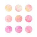 Abstract hand drawn watrcolor circles of pink and yellow colors