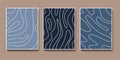 Abstract hand drawn wavy lines pattern posters set Royalty Free Stock Photo