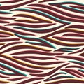 Abstract Hand Drawn Wavy Vector Seamless Pattern. Zebra Animal Skin. Colorful Glitch. Trendy Fashion Print