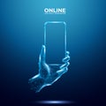 Abstract hand holding phone in polygons. Royalty Free Stock Photo