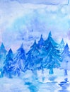 Abstract hand painted watercolor landscape with winter nature. Hand drawn picture on paper. Bright artistic painting. Royalty Free Stock Photo