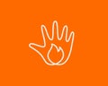 Abstract hand palm with fire icon logo design template. Creative line art danger, burning, energy vector sign symbol Royalty Free Stock Photo