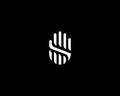 Abstract hand palm logo design template. Minimalistic gesture no stop sign symbol. Black and white symbol. Vector Royalty Free Stock Photo