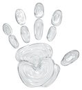 Abstract Handprint with Fingerprint Patterns in Gray Lines Royalty Free Stock Photo